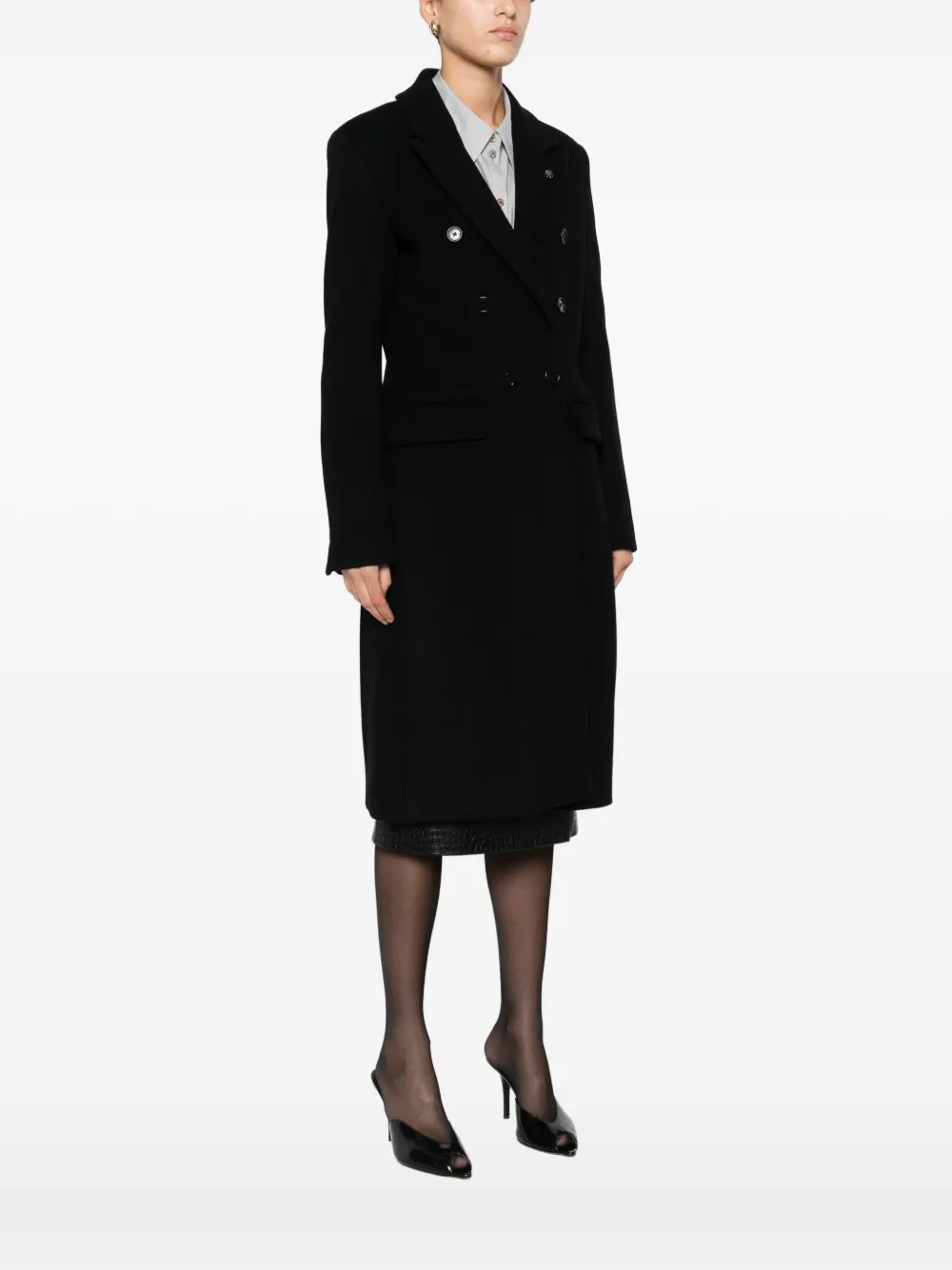 Manuel Ritz Double-breasted Wool-blend Coat In Black