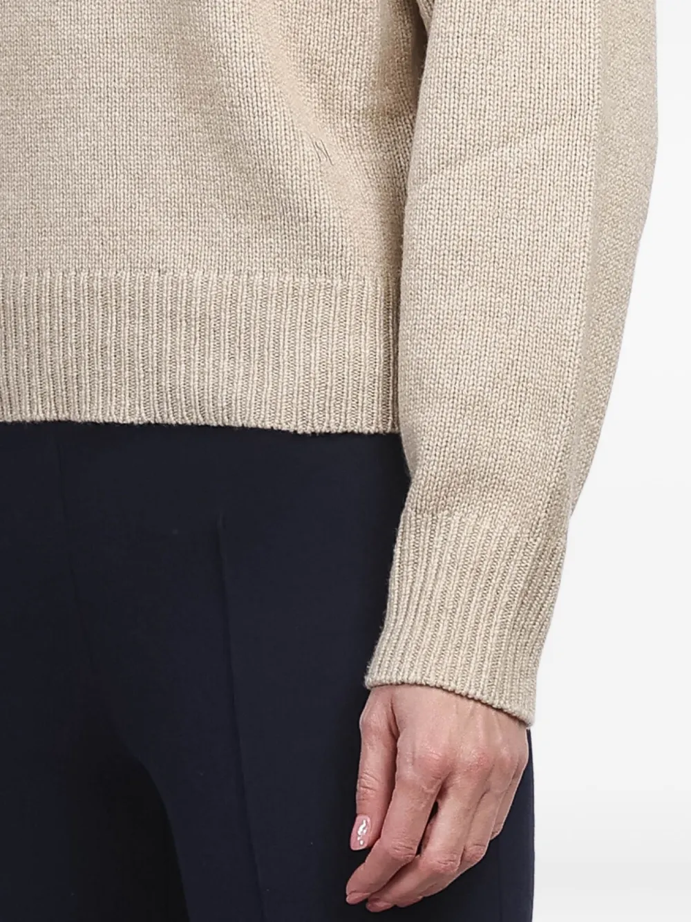 High Sport Trui met geribbelde afwerking Beige