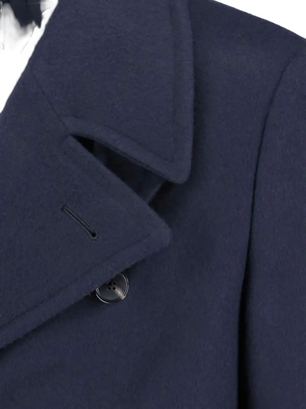 Caruso Navy Blue Double-breasted Wool Coat With Classic Lapel In Blue