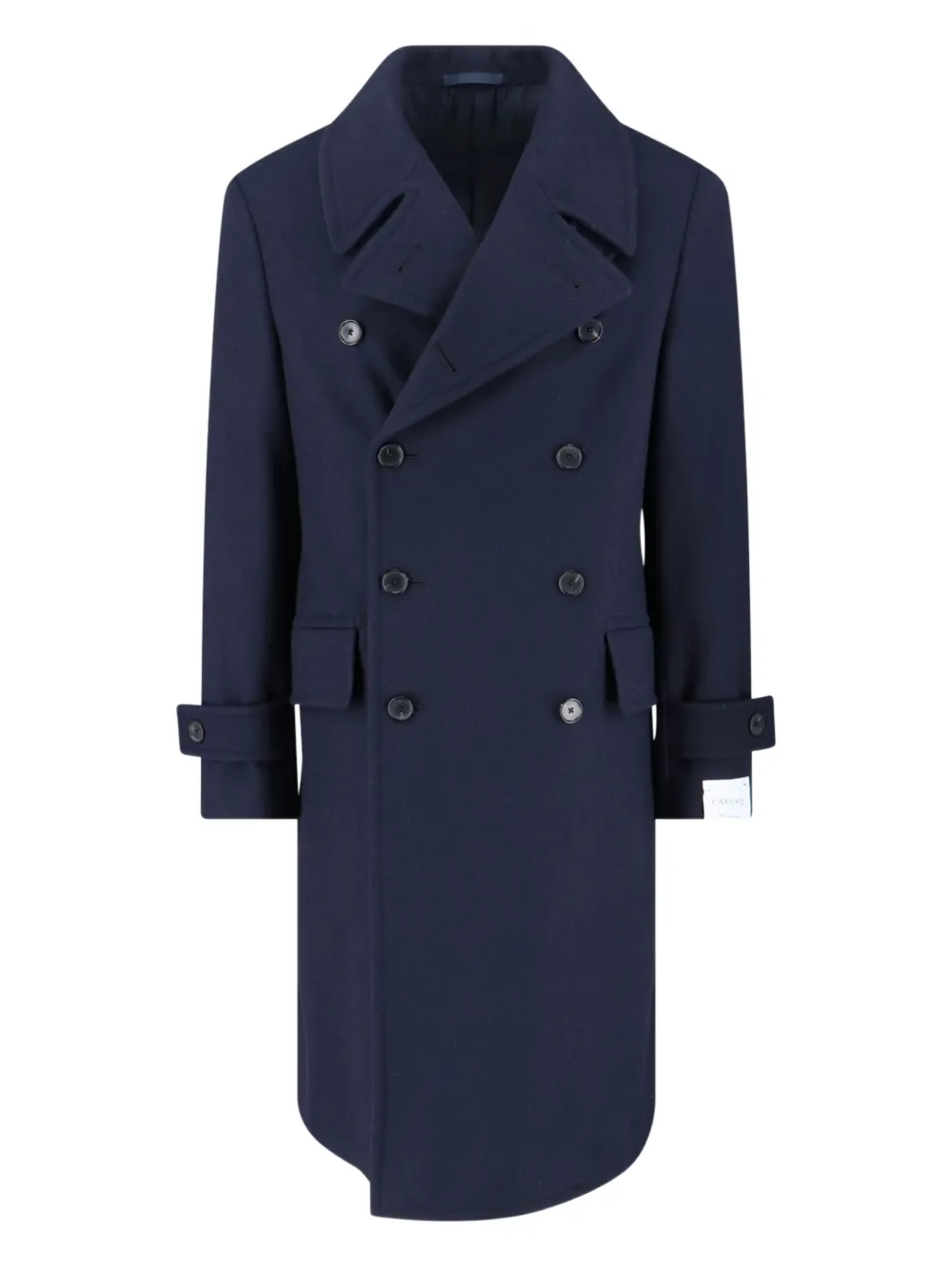 Caruso Navy Blue Double-breasted Wool Coat With Classic Lapel In Blue