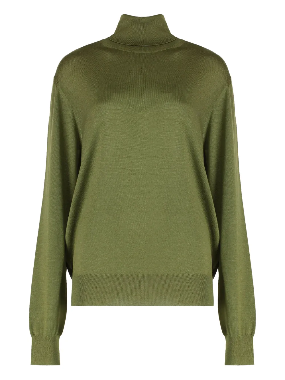 Saint Laurent Turtleneck Sweater With Long Sleeves And Ribbed Edges In Green