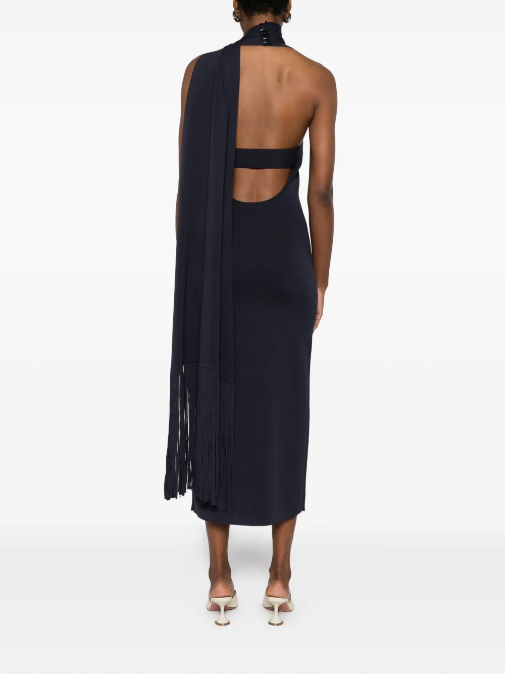 Cult Gaia Halterneck Fringed Dress In Blue