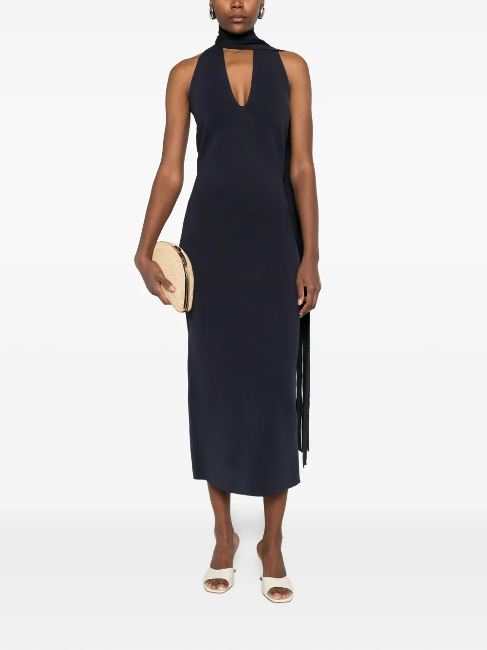 Cult Gaia halterneck fringed dress - Blauw