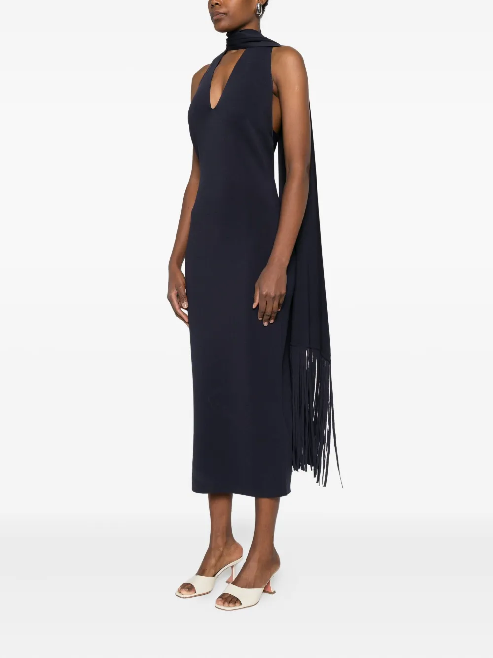 Cult Gaia Halterneck Fringed Dress In Blue