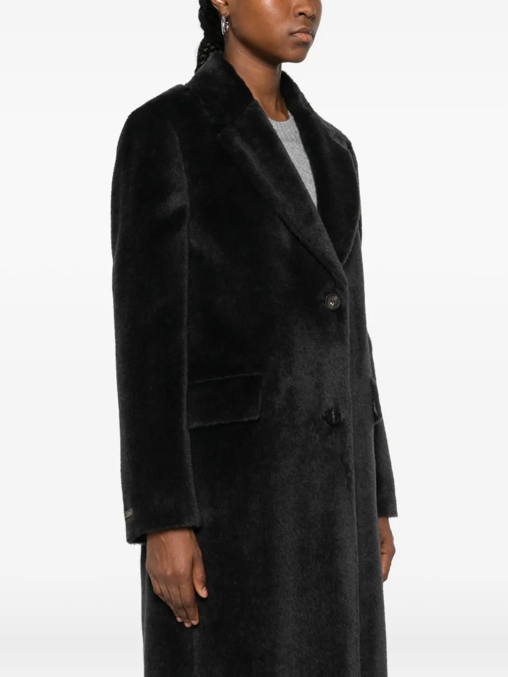 Peserico Notched-lapel Buttoned Coat In Black