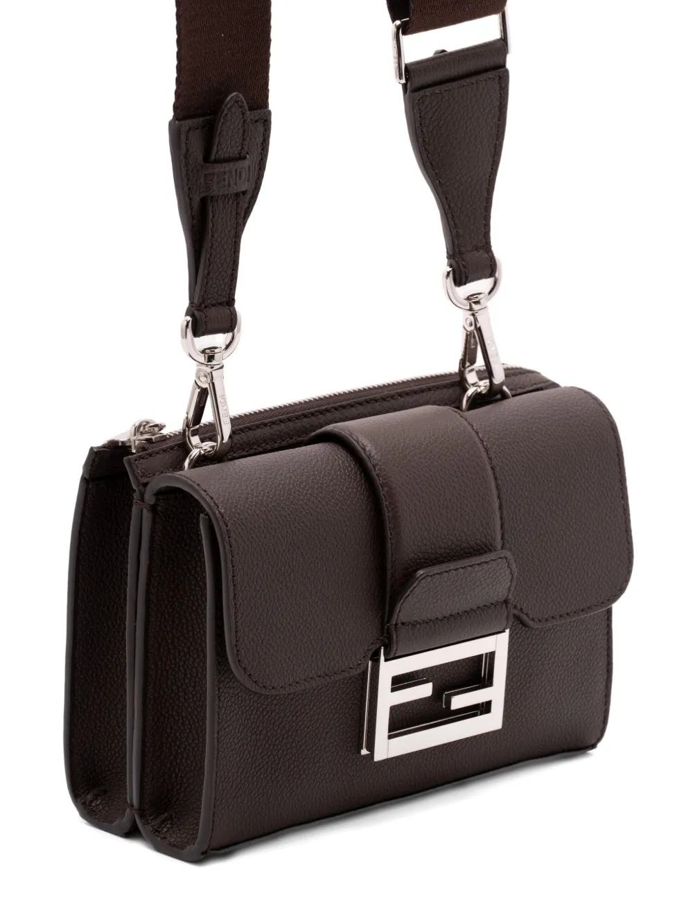FENDI Double Baguette leren messengertas Bruin