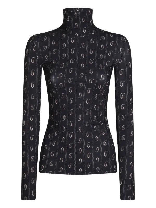 Tory Burch Geometric-print Turtleneck Top in Blue