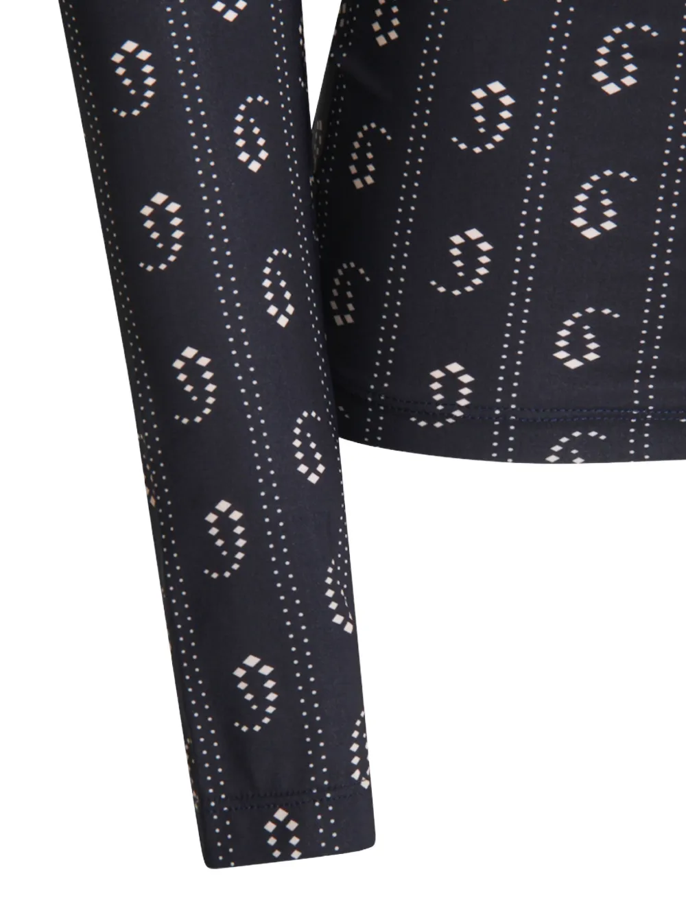 Tory Burch Turtleneck Long Sleeve Fitted Patterned Top In Blue