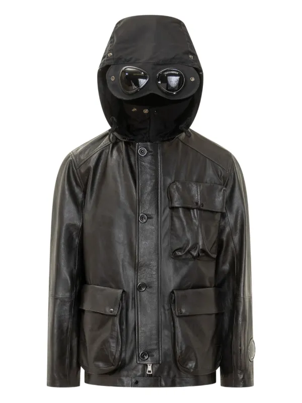 C.P. Company Hooded Medium Leather Jacket | Black | FARFETCH