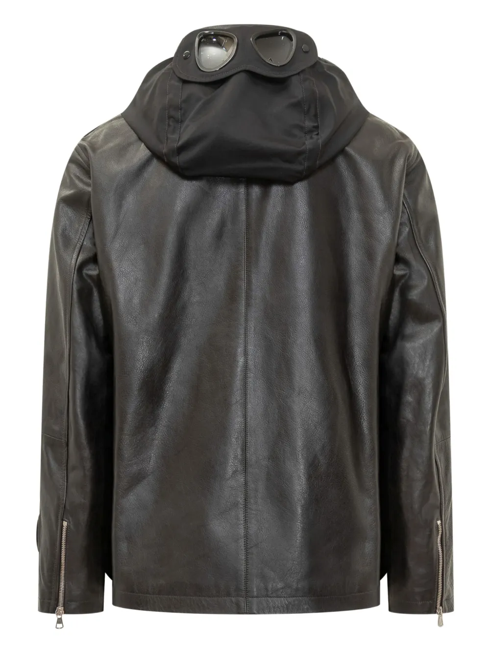 C.p. Company Hooded Medium Leather Jacket In Black