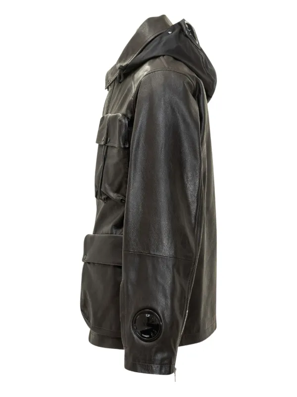 C.P. Company Hooded Medium Leather Jacket | Black | FARFETCH
