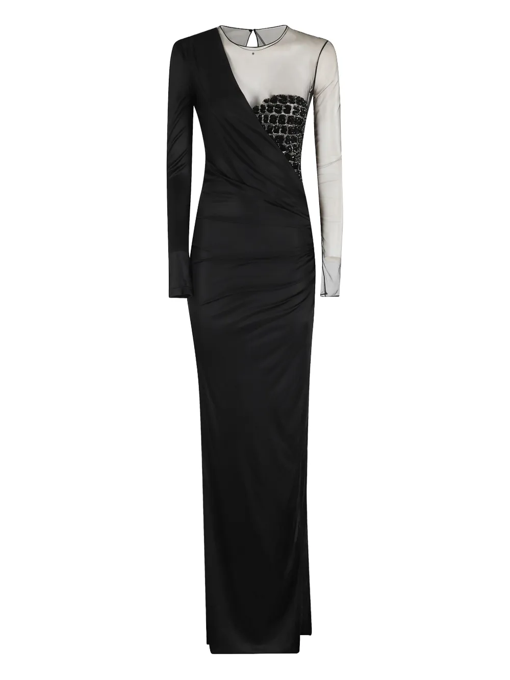 Elisabetta Franchi Red Carpet Tulle And Jersey Dress With Crocodile-effect Embroideries In Black