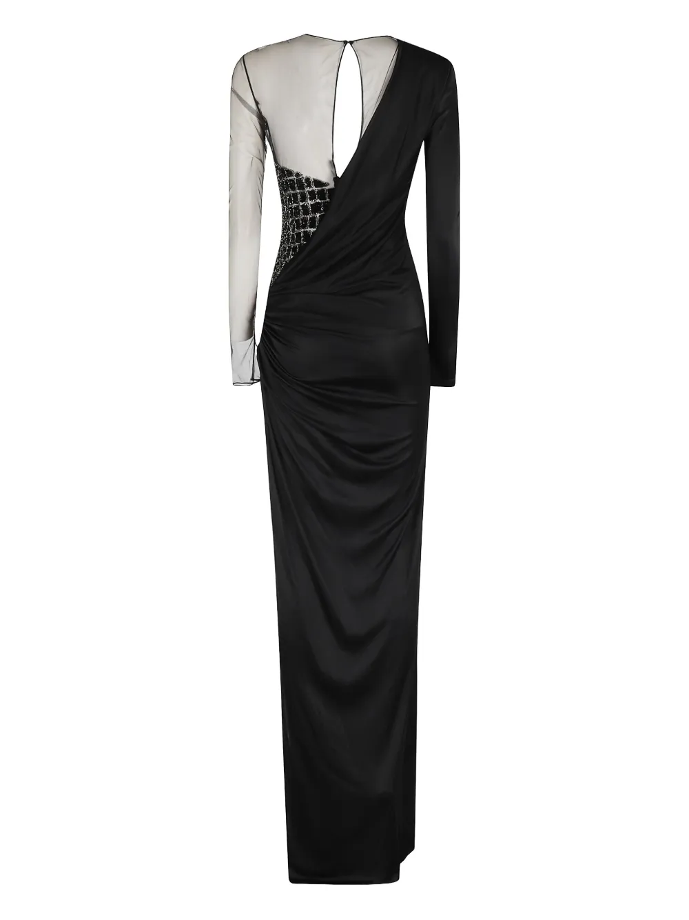 Elisabetta Franchi Red Carpet Tulle And Jersey Dress With Crocodile-effect Embroideries In Black