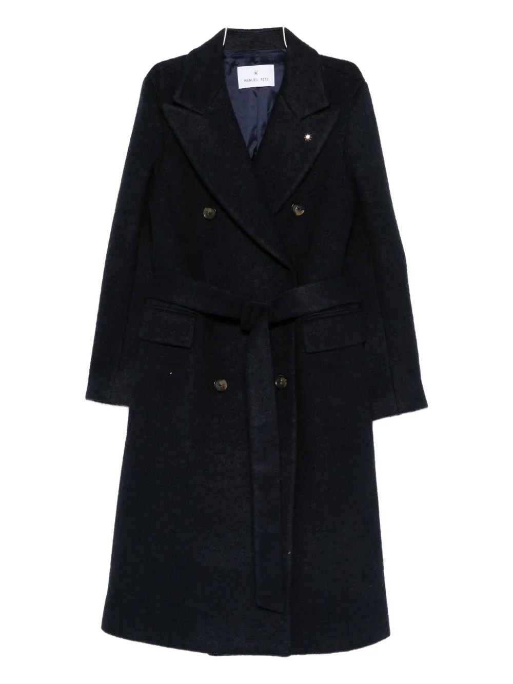 Manuel Ritz Belted Double-breasted Coat In Blue