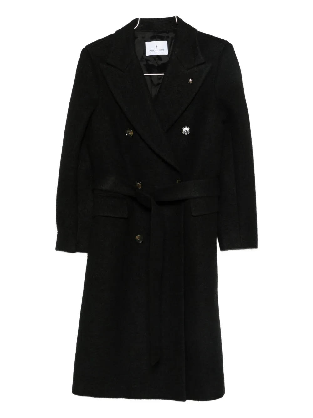 Manuel Ritz Belted Double-breasted Coat In Black