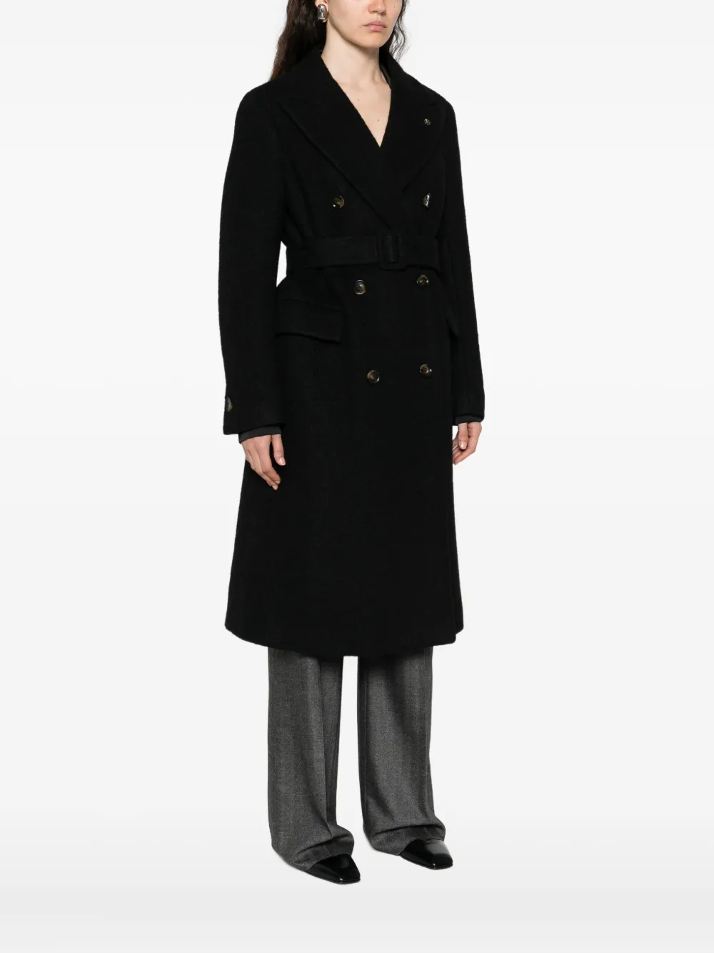 Manuel Ritz Belted Double-breasted Coat In Black