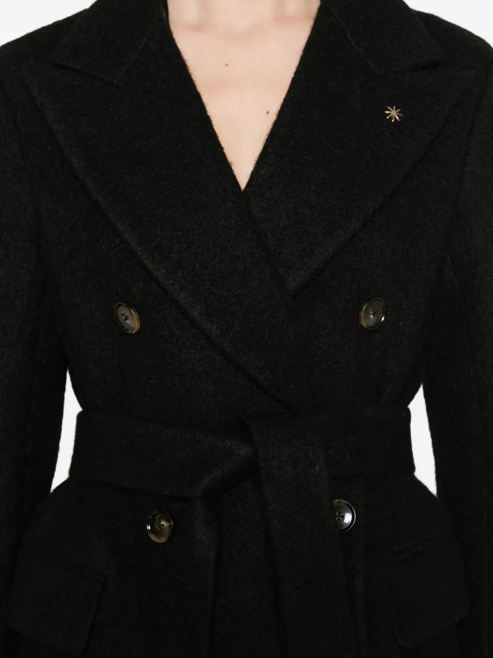 Manuel Ritz Belted Double-breasted Coat In Black