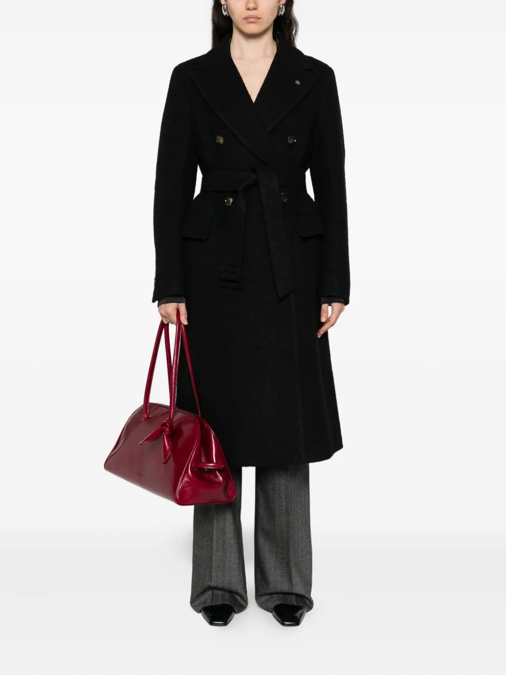 Manuel Ritz Belted Double-breasted Coat In Black