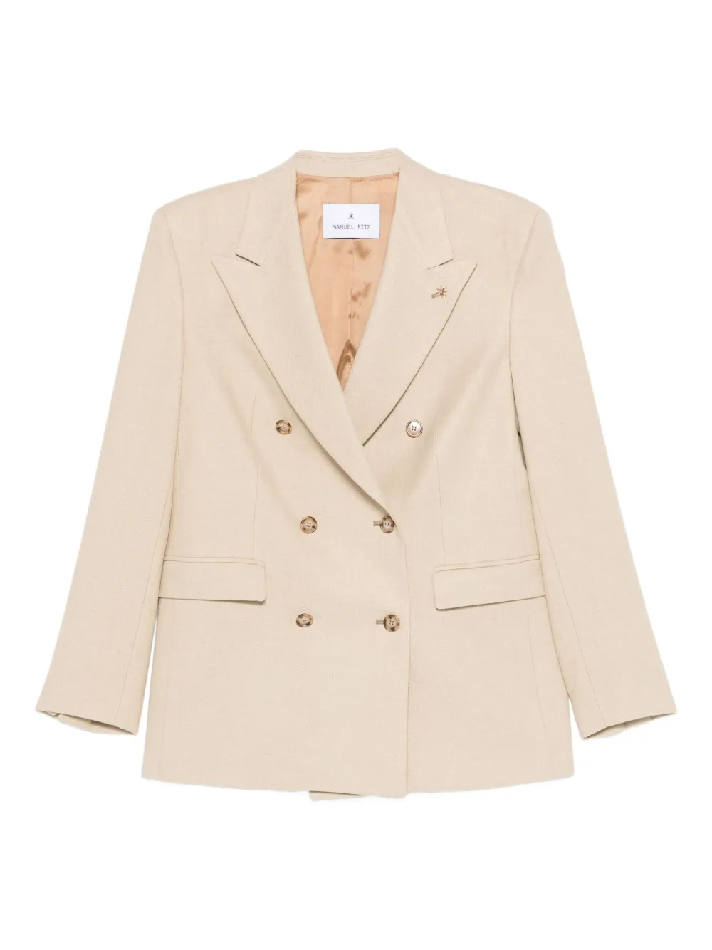 Manuel Ritz Flannel Double-breasted Blazer In Neutral