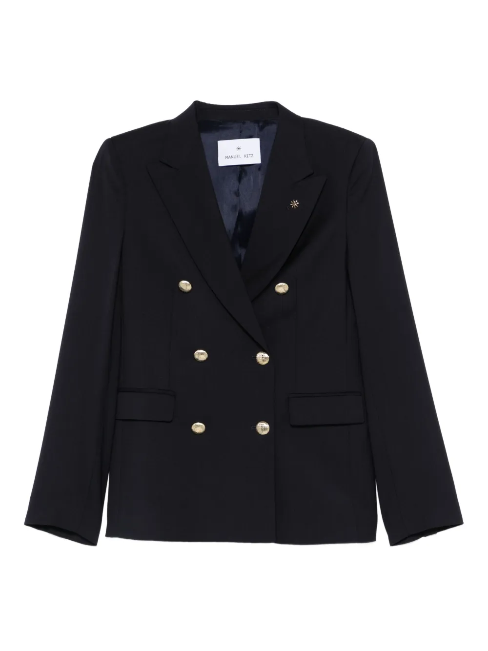 Manuel Ritz Double-breasted Wool Blazer In Blue