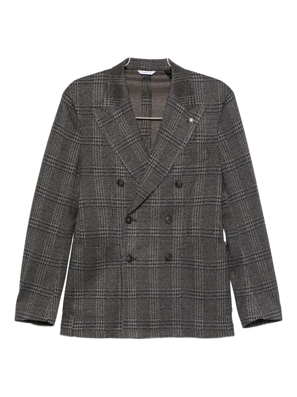 Manuel Ritz Double-breasted Checked Blazer In Gray
