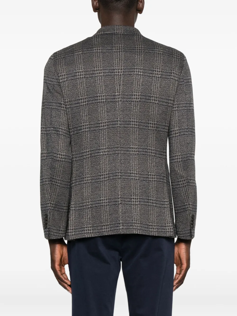 Manuel Ritz Double-breasted Checked Blazer In Gray