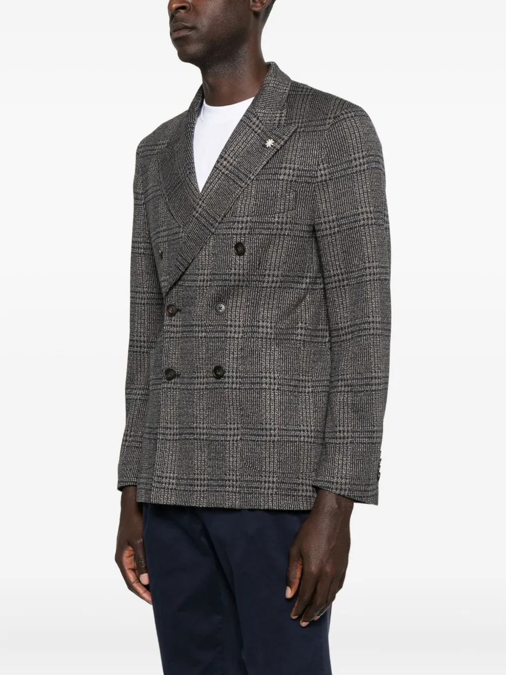 Manuel Ritz Double-breasted Checked Blazer In Gray