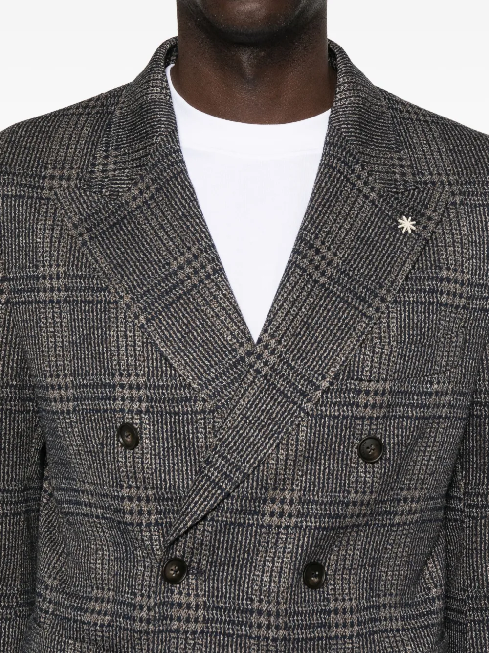 Manuel Ritz Double-breasted Checked Blazer In Gray