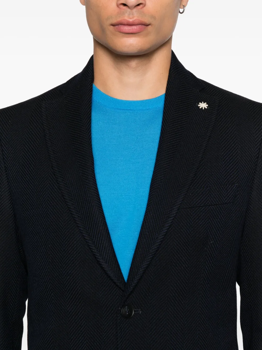 Manuel Ritz Blazer met enkele rij knopen en visgraatpatroon Blauw