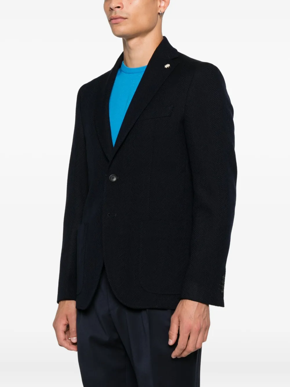 Manuel Ritz Blazer met enkele rij knopen en visgraatpatroon Blauw