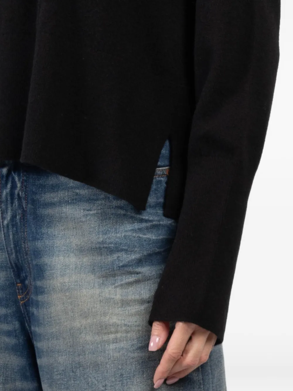 Arlo Mott Split-hem Long-sleeve Sweater In Black