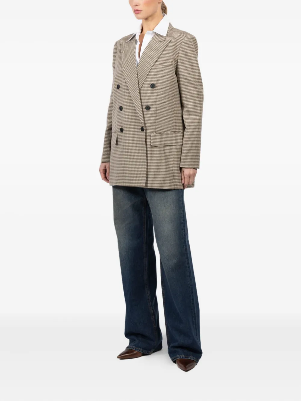 Kulson George Double-breasted Check Jacket In Neutral