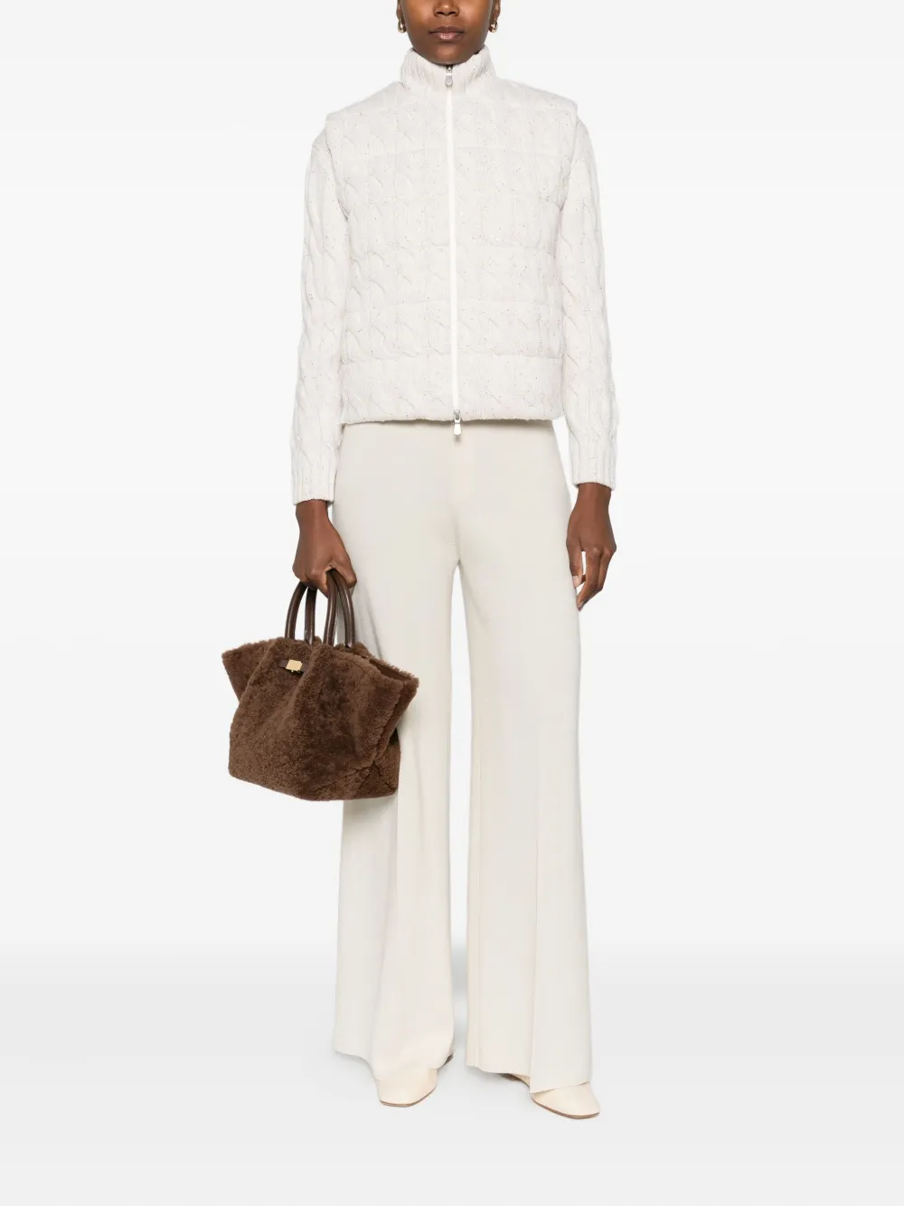 Gran Sasso Cable-knit Zip-up Vest In Neutral