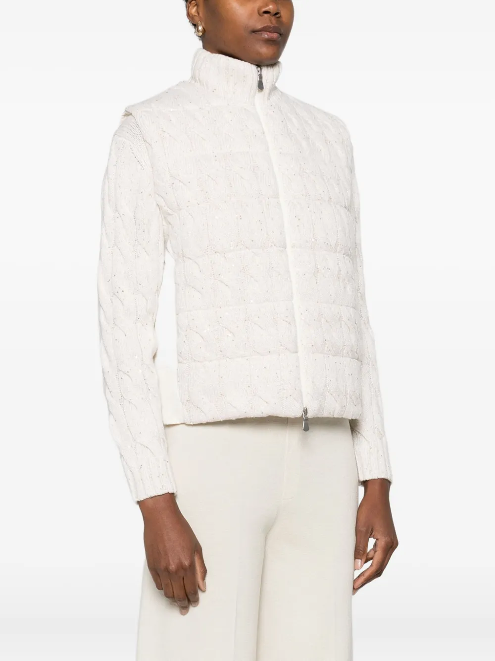 Gran Sasso Cable-knit Zip-up Vest In Neutral