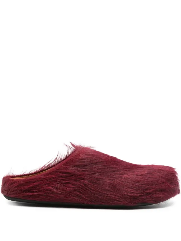 Marni Long-hair Calfskin Fussbett Sabots in Red
