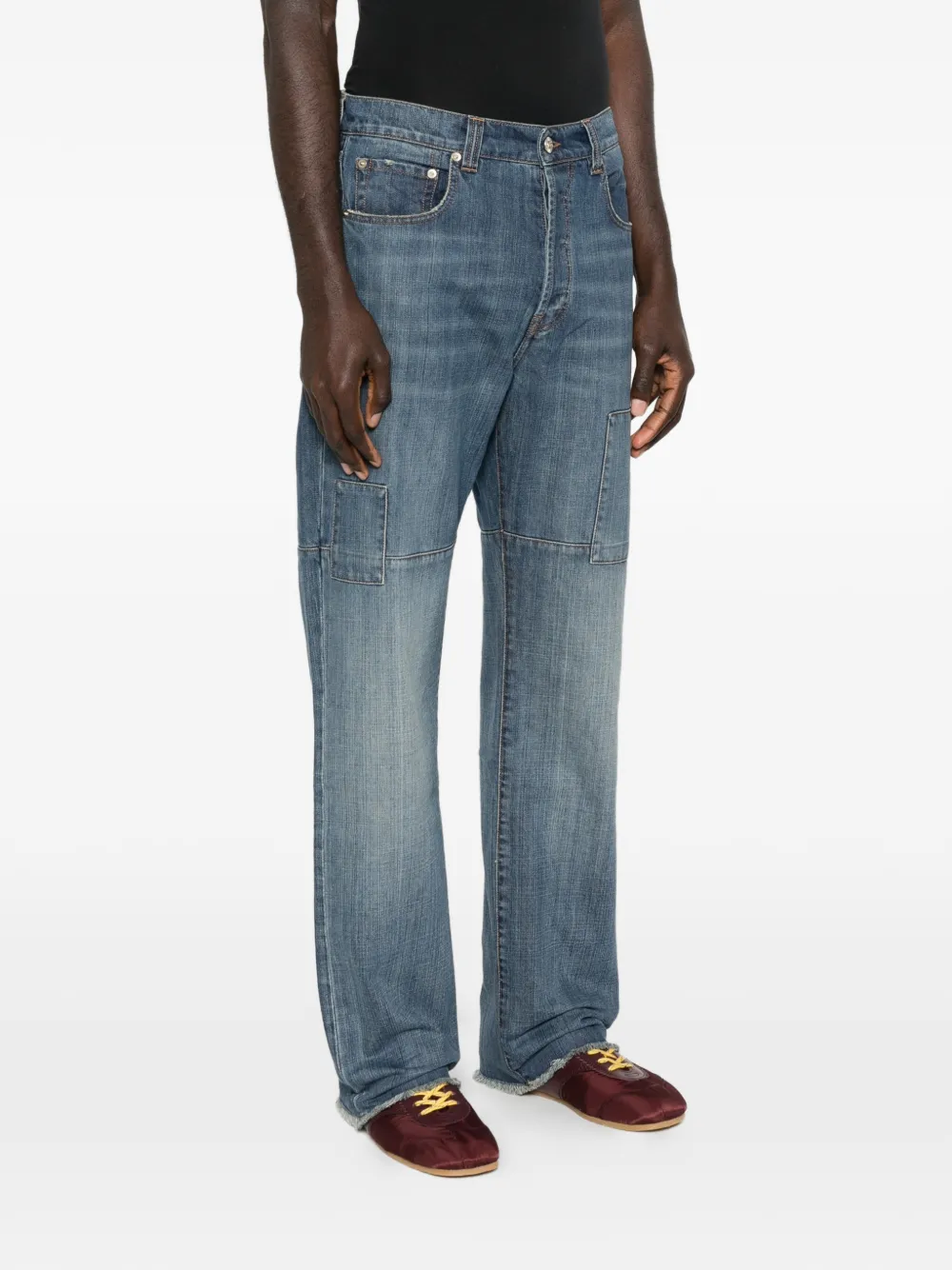 Wales Bonner Slib jeans met wijde pijpen en patch Blauw