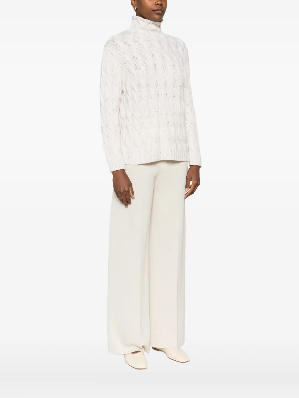 Gran Sasso Cable-knit High-neck Sweater In Neutral