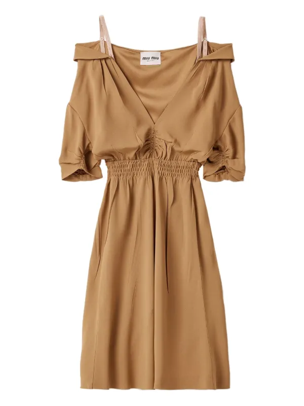 Miu Miu Vestido Sablé Fruncido Marrón FARFETCH ES