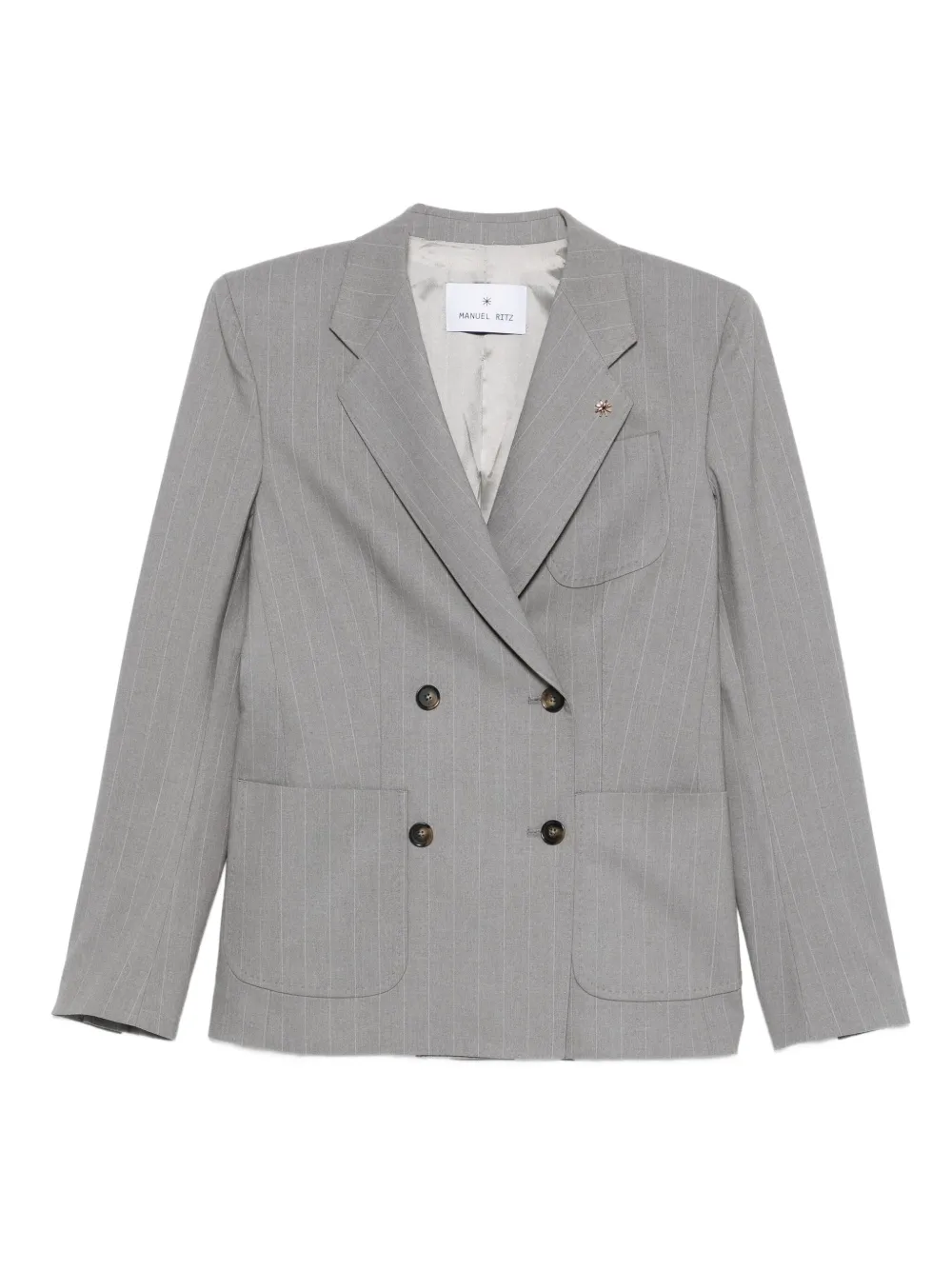 Manuel Ritz Pinstripe-print Double-breasted Blazer In Gray