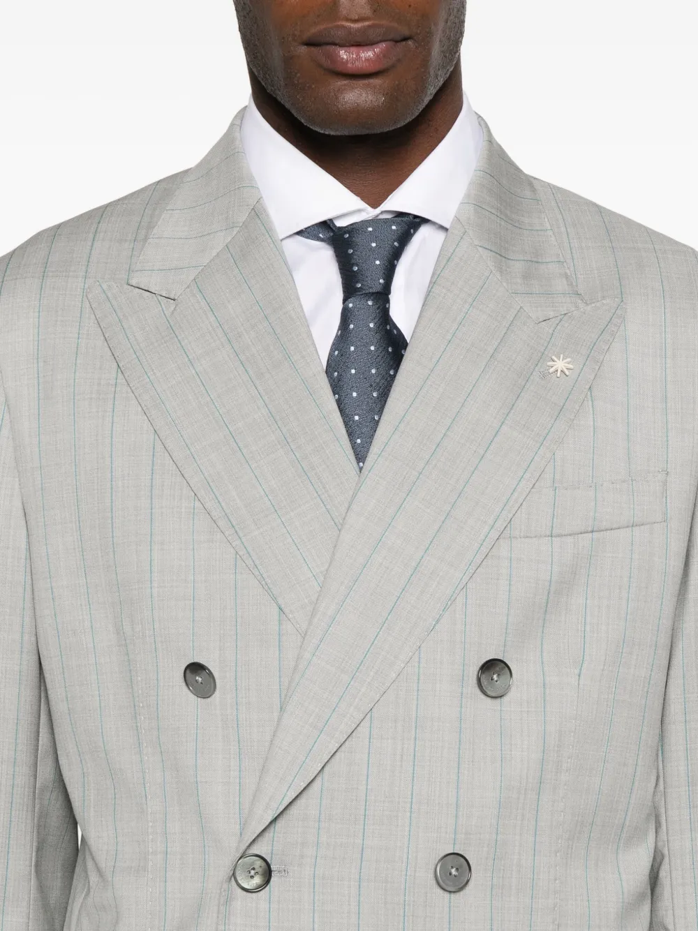 Manuel Ritz Pak met krijtstreep en dubbele rij knopen Grijs