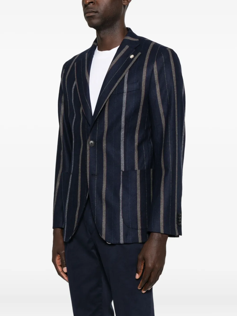 Manuel Ritz Pinstriped Tailored Navy Wool Blend Jacket In Blue