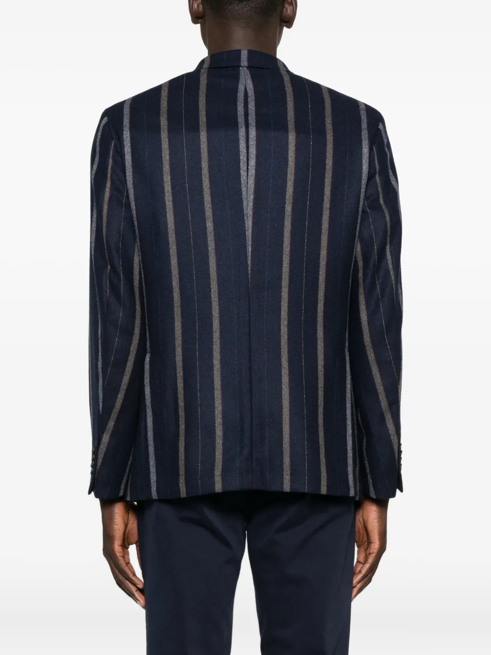 Manuel Ritz Pinstriped Tailored Navy Wool Blend Jacket In Blue