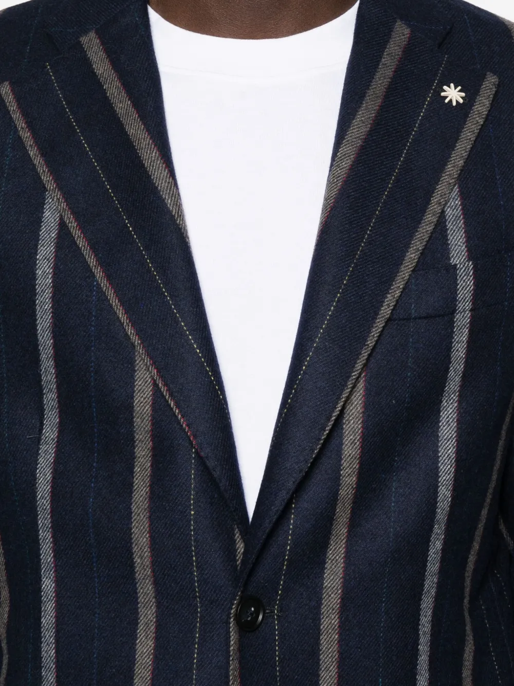 Manuel Ritz Pinstriped Tailored Navy Wool Blend Jacket In Blue