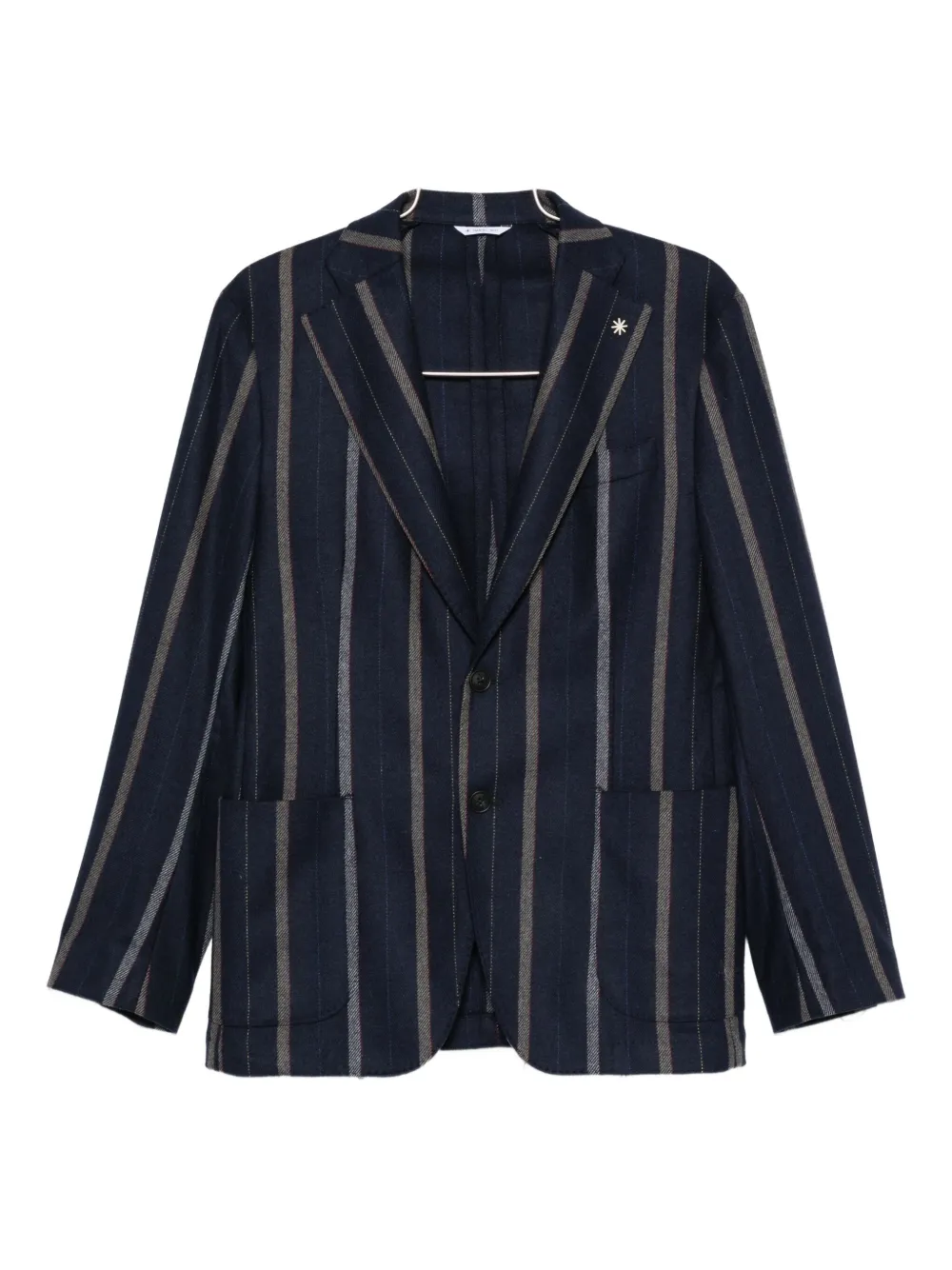 Manuel Ritz Pinstriped Tailored Navy Wool Blend Jacket In Blue