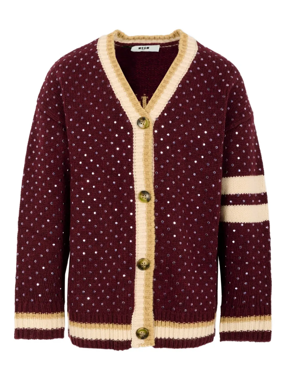 Msgm Sequin Striped Cardigan In Red