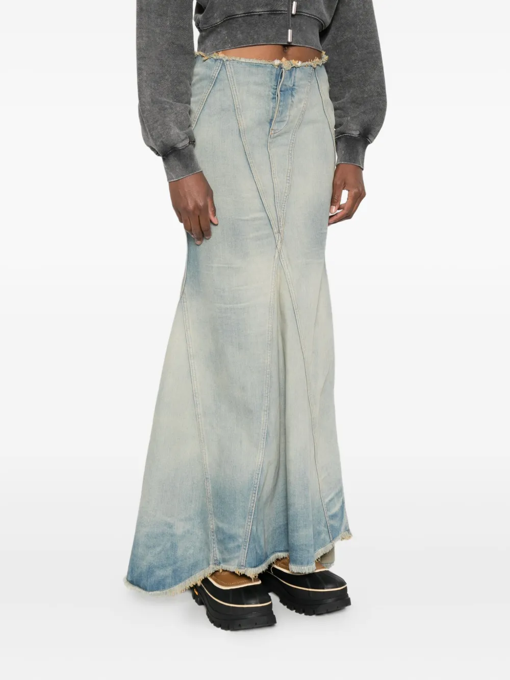 Off-white Flared Denim Maxi Skirt In Blue