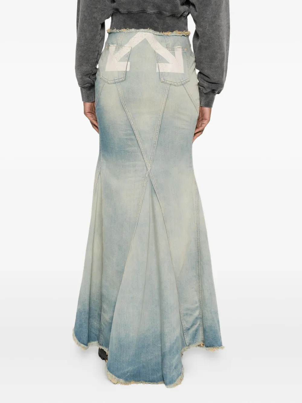 Off-white Flared Denim Maxi Skirt In Blue