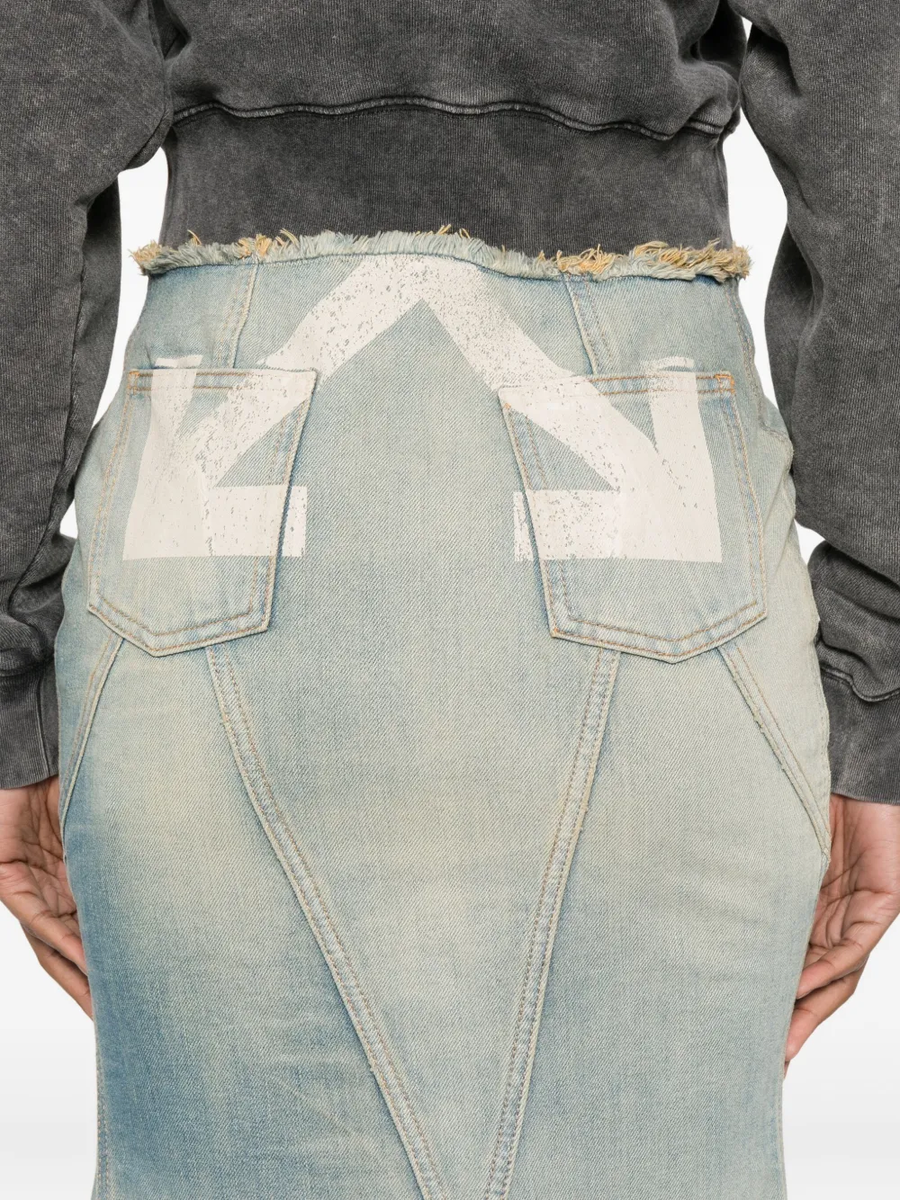 Off-white Flared Denim Maxi Skirt In Blue
