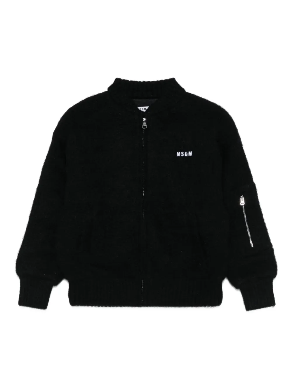 Msgm Logo-embroidered Zip-up Jacket In Black
