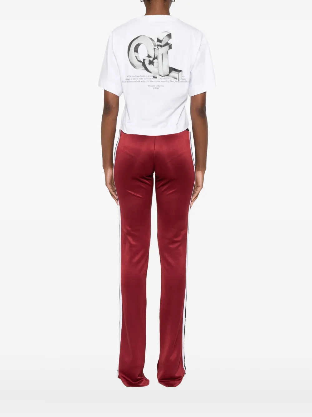 Off-white Cropped T-shirt With Silver Graphics In White